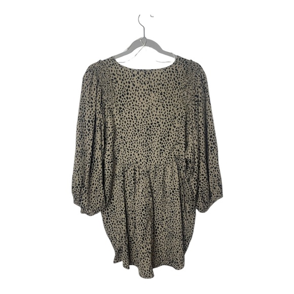 Umgee Leopard Print V Neck Babydoll Large Blouse - Picture 6 of 6